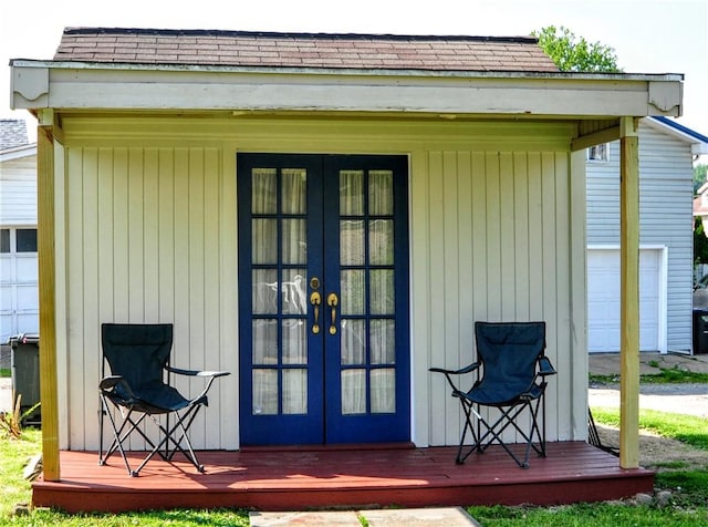 232 Center Ave, Elizabeth Twp/Boro, PA 15037 - entrance to property featuring french doors, roof with shingles, and covered porch