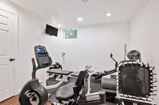 306 Wildberry Rd, Fox Chapel, PA 15238 - workout room with crown molding, recessed lighting, and wood finished floors