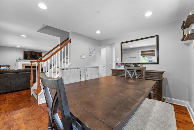 1368 Berryman Ave, South Park, PA 15129 - dining room with dark wood finished floors, stairs, recessed lighting, and baseboards