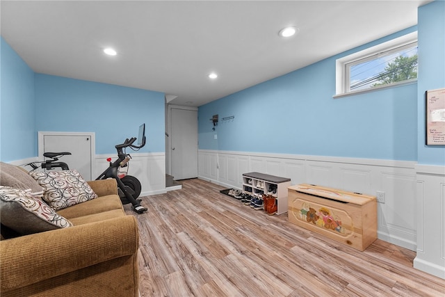 1368 Berryman Ave, South Park, PA 15129 - exercise room with wainscoting, light wood finished floors, and recessed lighting