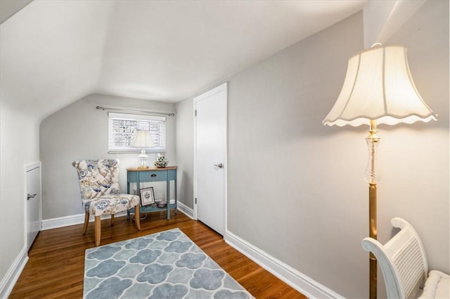 109 Parkview Rd, Ross Twp, PA 15237 - sitting room featuring wood finished floors, vaulted ceiling, and baseboards