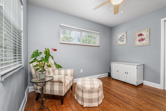 109 Parkview Rd, Ross Twp, PA 15237 - living area with wood finished floors, ceiling fan, and baseboards