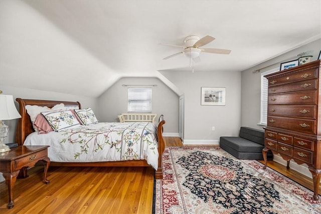109 Parkview Rd, Ross Twp, PA 15237 - bedroom featuring light wood-type flooring, a ceiling fan, baseboards, and lofted ceiling