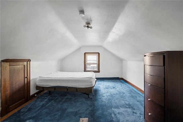 159 Jefferson Ave, Vandergrift Wml, PA 15690 - bedroom featuring baseboards, vaulted ceiling, and carpet flooring
