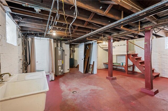 159 Jefferson Ave, Vandergrift Wml, PA 15690 - unfinished below grade area featuring water heater, a sink, and stairway
