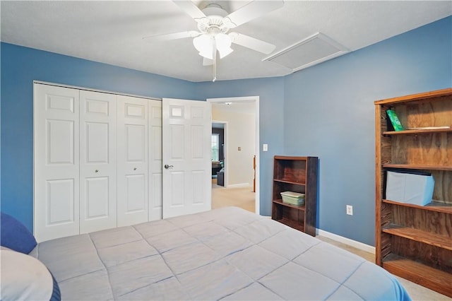 923 Arberdeen Dr, Hempfield Twp Wml, PA 15601 - bedroom with attic access, a closet, baseboards, and ceiling fan