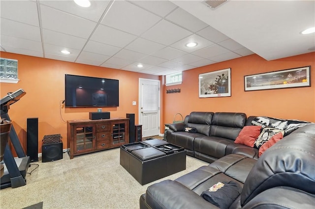 923 Arberdeen Dr, Hempfield Twp Wml, PA 15601 - living room featuring carpet flooring, recessed lighting, a paneled ceiling, and baseboards