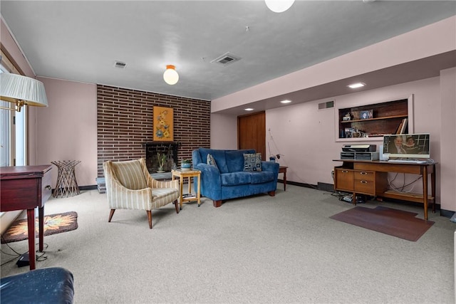 157 Kings Dale Rd, Churchill Boro, PA 15221 - living room with carpet floors and a brick fireplace