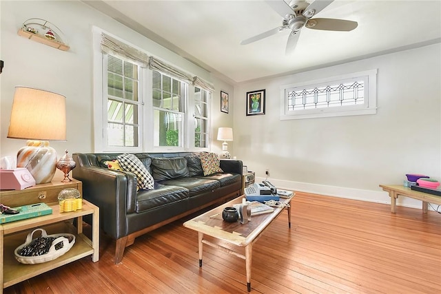 302 3rd St N, Versailles, PA 15137 - living room with baseboards, wood finished floors, and a ceiling fan