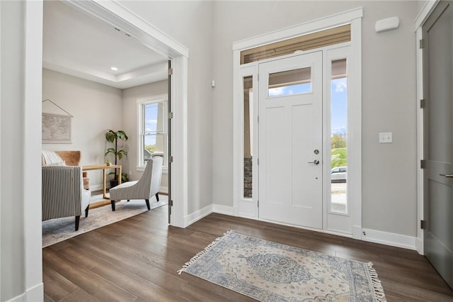 9660 Goehring Rd, Cranberry Twp, PA 16066 - entrance foyer with dark wood-type flooring, baseboards, and recessed lighting