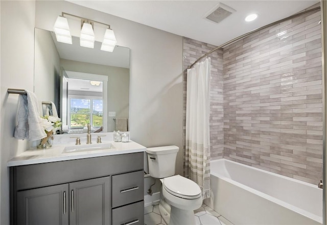 9660 Goehring Rd, Cranberry Twp, PA 16066 - full bath with toilet, vanity, shower / bath combo, tile patterned flooring, and recessed lighting