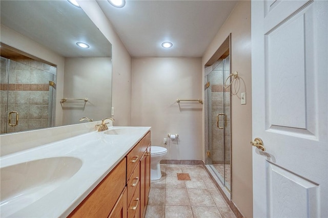 111 York Way, Center Twp Bea, PA 15061 - bathroom featuring toilet, a stall shower, double vanity, tile patterned flooring, and recessed lighting