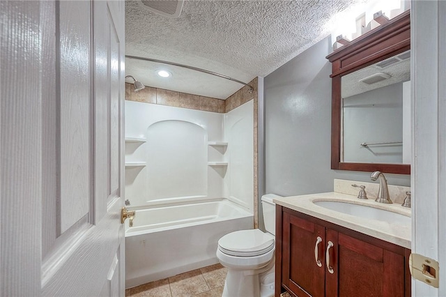 111 York Way, Center Twp Bea, PA 15061 - bathroom featuring vanity, toilet, a textured ceiling, shower / tub combination, and tile patterned floors