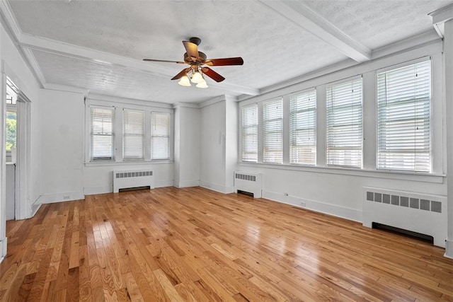3565 Gerber Ave, Brighton Heights, PA 15212 - unfurnished living room with radiator, a ceiling fan, light wood-style flooring, and beam ceiling