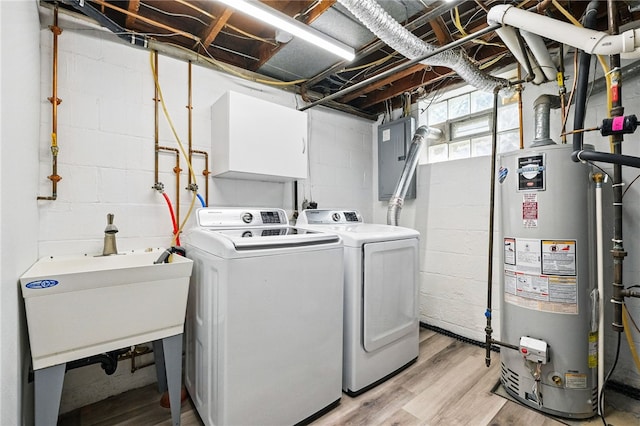 652 Westland Dr, Richland, PA 15044 - washroom with water heater, separate washer and dryer, electric panel, and light wood finished floors