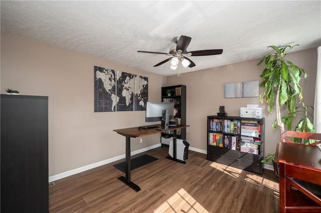 132 Naughton Cir, Forward Twp But, PA 16033 - office with wood finished floors, ceiling fan, baseboards, and a textured ceiling