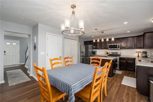132 Naughton Cir, Forward Twp But, PA 16033 - dining space featuring a chandelier, dark wood finished floors, baseboards, and recessed lighting