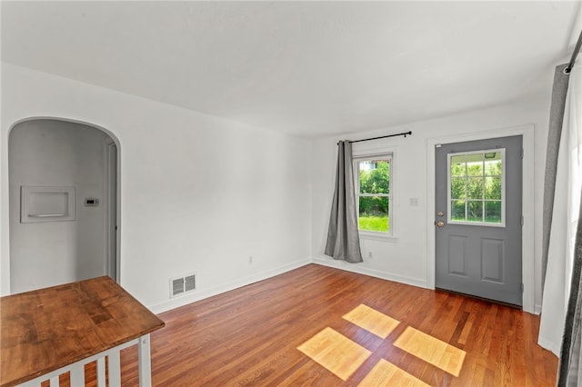 3316 Evans Dr, South Park, PA 15332 - foyer with wood finished floors, baseboards, and arched walkways