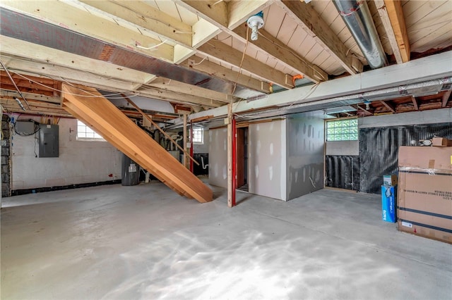3316 Evans Dr, South Park, PA 15332 - below grade area with electric panel, water heater, and stairs