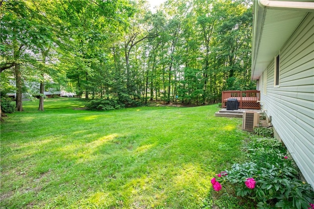 3460 Ridgewood Dr, Hermitage, PA 16148 - view of green lawn featuring a wooden deck and cooling unit
