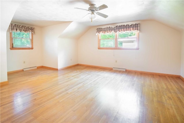 3460 Ridgewood Dr, Hermitage, PA 16148 - bonus room featuring a baseboard heating unit, light wood-type flooring, plenty of natural light, vaulted ceiling, and a ceiling fan