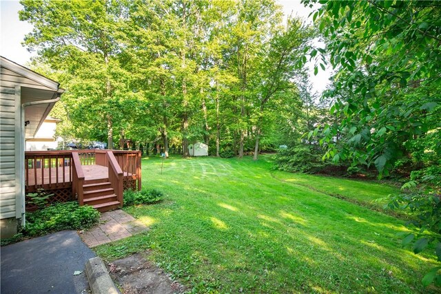 3460 Ridgewood Dr, Hermitage, PA 16148 - view of green lawn with a wooden deck