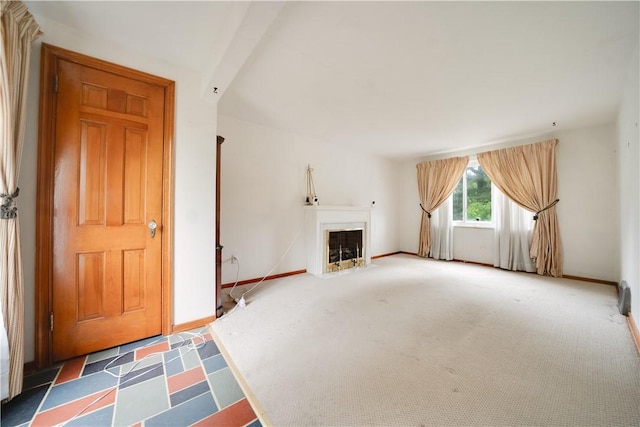 612 Highview Rd, Baldwin Twp, PA 15234 - unfurnished living room featuring a fireplace with flush hearth, baseboards, and tile patterned floors