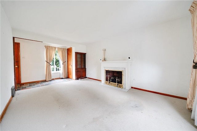 612 Highview Rd, Baldwin Twp, PA 15234 - unfurnished living room with carpet flooring, baseboards, and a fireplace