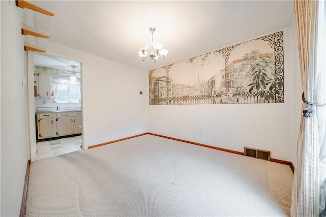 612 Highview Rd, Baldwin Twp, PA 15234 - spare room with light colored carpet, a chandelier, and baseboards