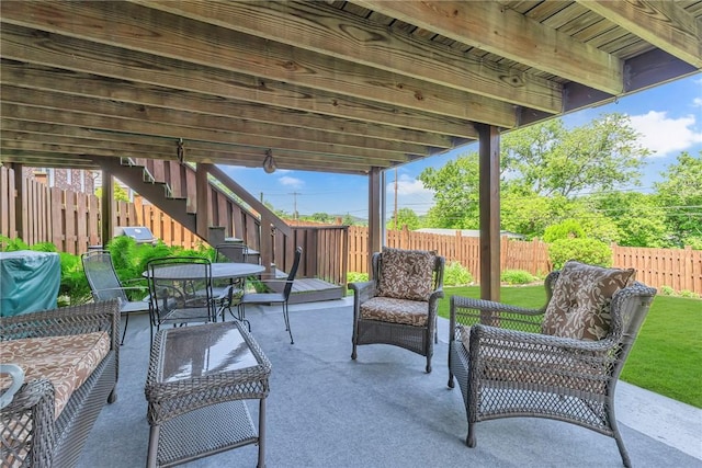1201 Carlisle St, Natrona Hts/Harrison Twp, PA 15065 - fenced backyard featuring a patio, stairs, and an outdoor hangout area