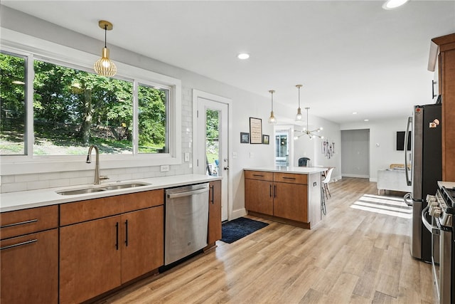 118 Eakin Ave, Ross Twp, PA 15214 - kitchen featuring appliances with stainless steel finishes, a sink, a peninsula, light countertops, and decorative backsplash