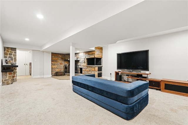 118 Eakin Ave, Ross Twp, PA 15214 - living room featuring a fireplace and carpet floors