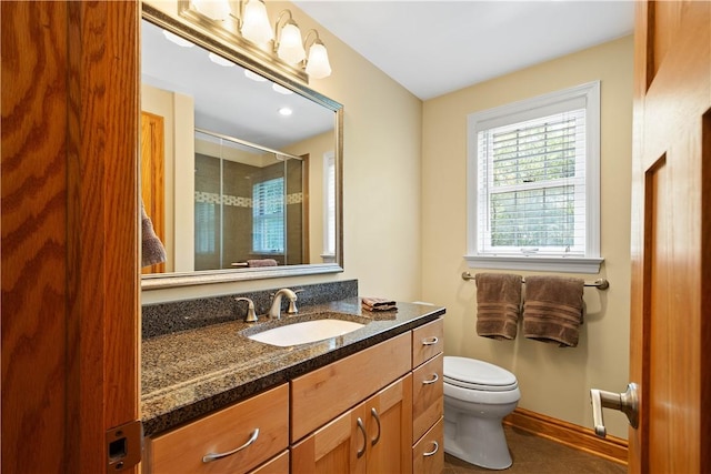 511 Clubview Dr, Peters Twp, PA 15317 - bathroom with vanity, toilet, a stall shower, and tile patterned floors