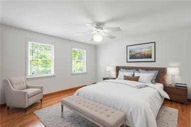511 Clubview Dr, Peters Twp, PA 15317 - bedroom featuring light wood-style flooring, ceiling fan, and baseboards