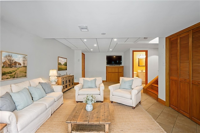 511 Clubview Dr, Peters Twp, PA 15317 - living room with light tile patterned floors, recessed lighting, and stairway