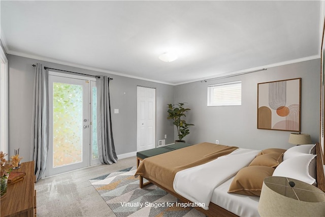 1064 Glen Oak Dr, Bethel Park, PA 15102 - carpeted bedroom featuring crown molding and access to outside