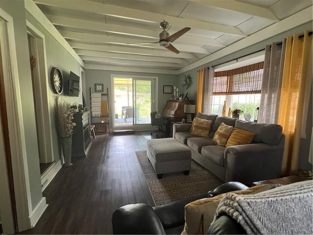 2617 S Hermitage Rd, Hermitage, PA 16148 - living room featuring ceiling fan, dark wood-style flooring, and beam ceiling