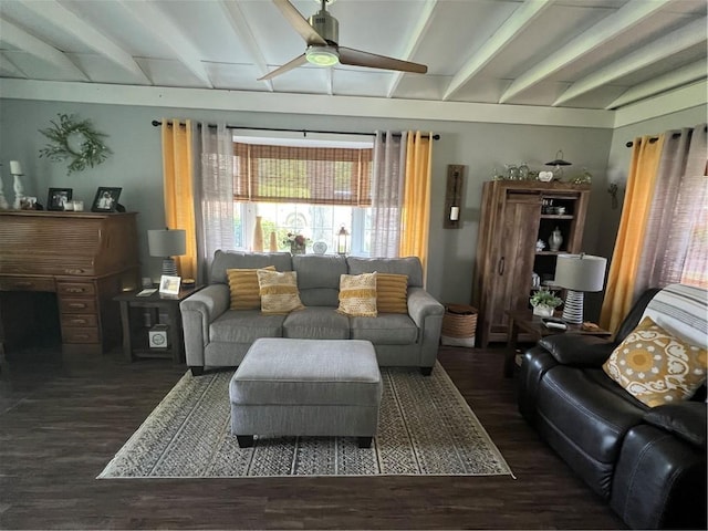 2617 S Hermitage Rd, Hermitage, PA 16148 - living area featuring wood finished floors, beam ceiling, and a ceiling fan