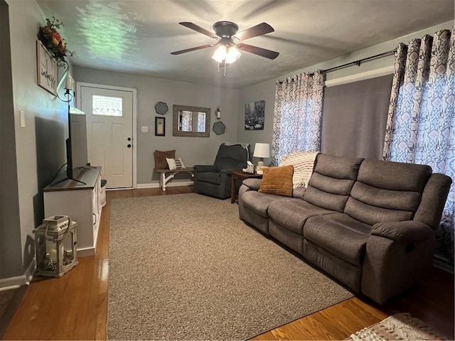 2617 S Hermitage Rd, Hermitage, PA 16148 - living room with ceiling fan, dark wood-type flooring, and baseboards