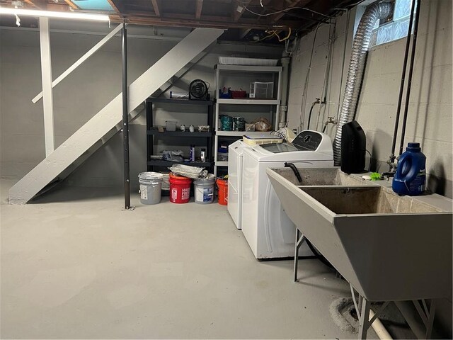 2617 S Hermitage Rd, Hermitage, PA 16148 - unfinished below grade area with washer and dryer and a sink