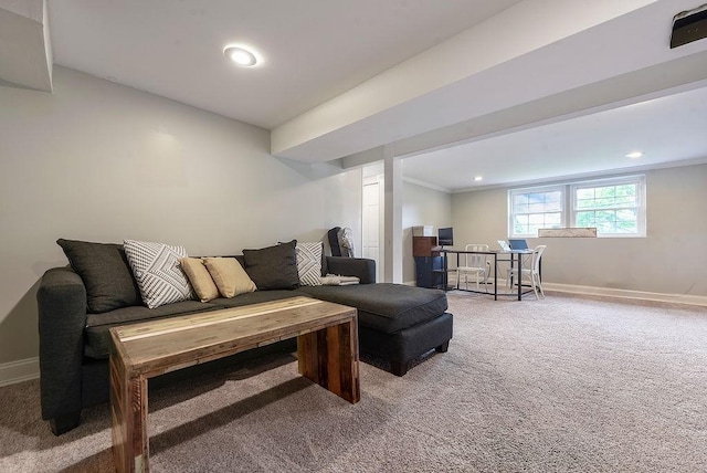 504 Diablo Dr, Bethel Park, PA 15102 - living area featuring carpet, baseboards, recessed lighting, and crown molding