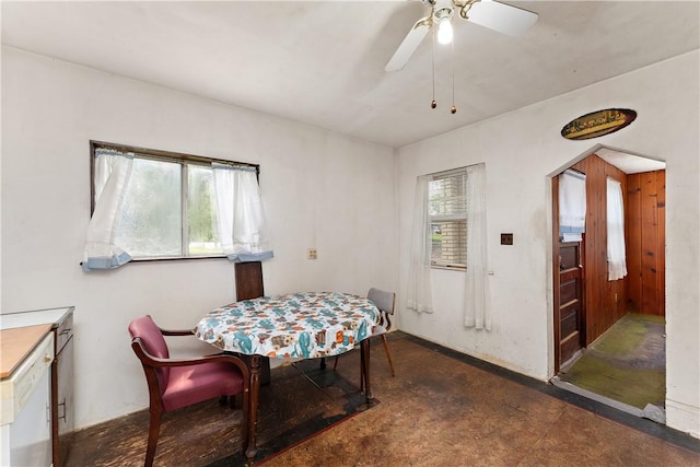 104 W Rd, Shaler, PA 15209 - dining area featuring a ceiling fan and concrete flooring