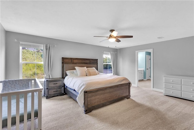 121 Derby Ln, North Fayette, PA 15071 - bedroom featuring light colored carpet, multiple windows, baseboards, and ceiling fan