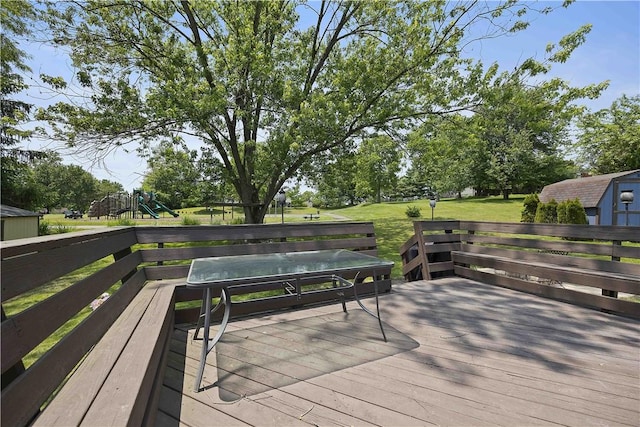 119 Summit Ridge Dr, Bridgeville, PA 15017 - wooden deck featuring a playground and a yard