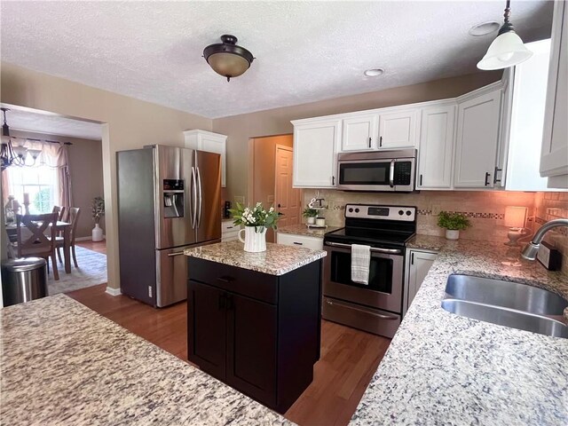 138 Willow Run Dr, Center Twp But, PA 16001 - kitchen with stainless steel appliances, a sink, white cabinets, a center island, and backsplash