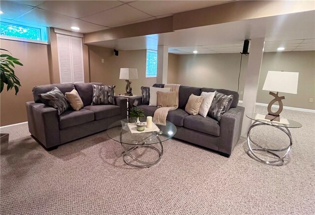138 Willow Run Dr, Center Twp But, PA 16001 - carpeted living area featuring a paneled ceiling and baseboards