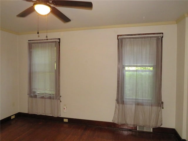 1111 Progress St, Mckees Rocks, PA 15136 - unfurnished room featuring dark wood-style floors, a ceiling fan, and crown molding
