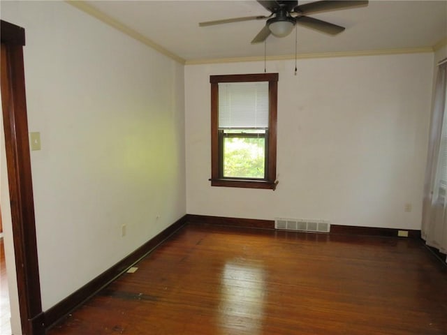 1111 Progress St, Mckees Rocks, PA 15136 - empty room featuring crown molding, wood-type flooring, ceiling fan, and baseboards