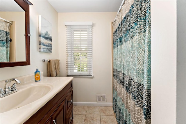 227 Shady Knoll Dr, Scott Twp Sal, PA 15220 - bathroom featuring vanity, baseboards, tile patterned flooring, and a shower with shower curtain