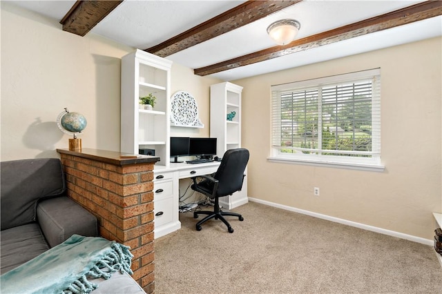 227 Shady Knoll Dr, Scott Twp Sal, PA 15220 - office space with light carpet, beamed ceiling, and baseboards